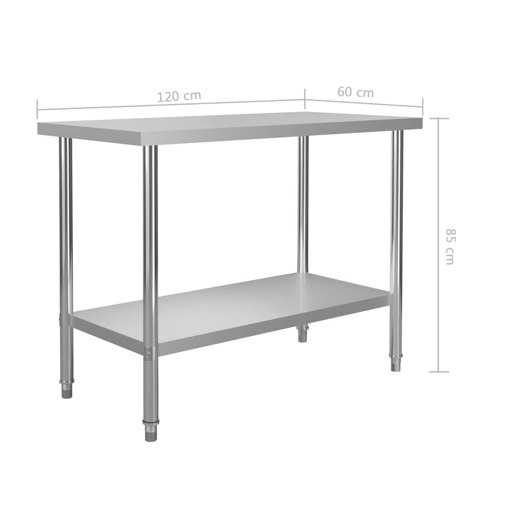 vidaXL virtuves darba galds, 120x60x85 cm, nerūsējošs tērauds