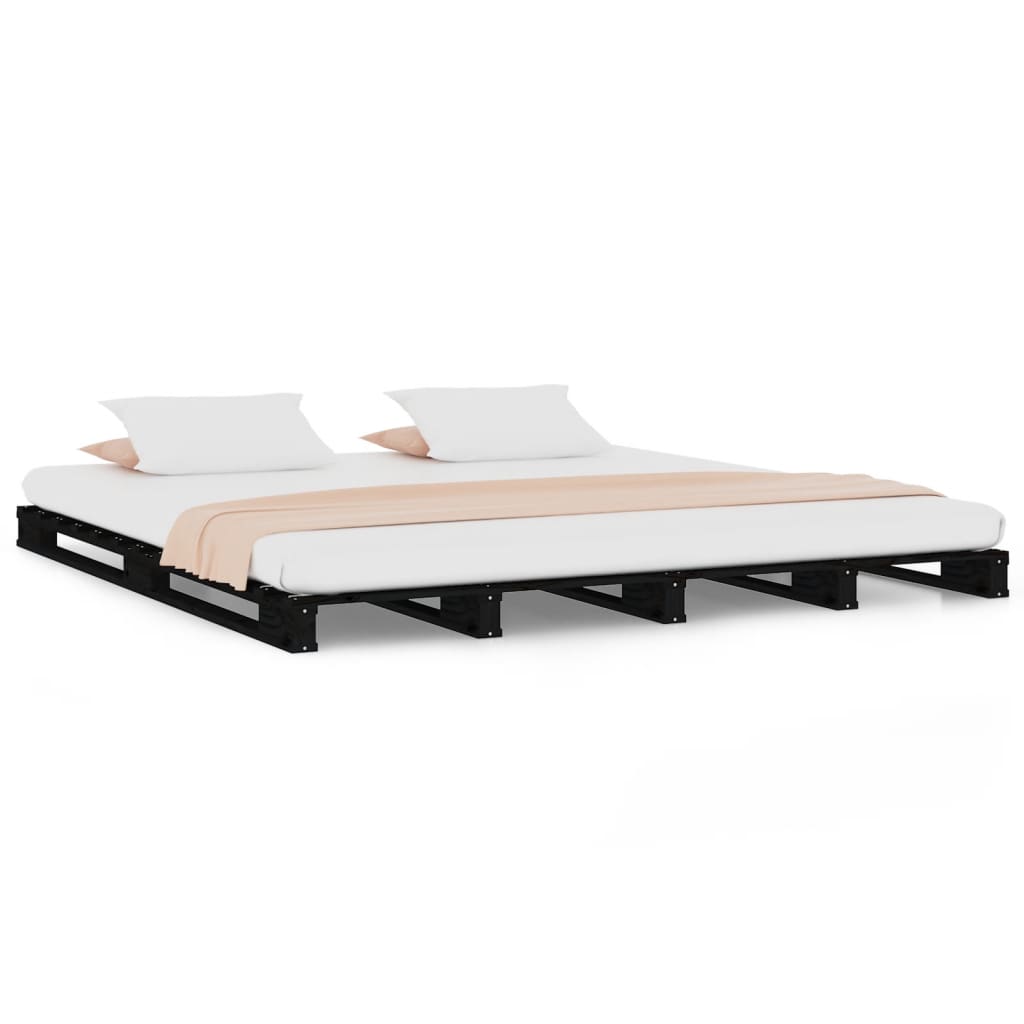 vidaXL palešu gulta, melna, 120x190 cm, priedes masīvkoks, divvietīga
