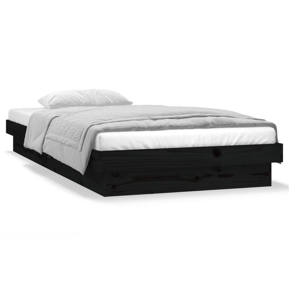 vidaXL gultas rāmis, LED, melns, 90x190 cm, vienvietīgs, masīvkoks