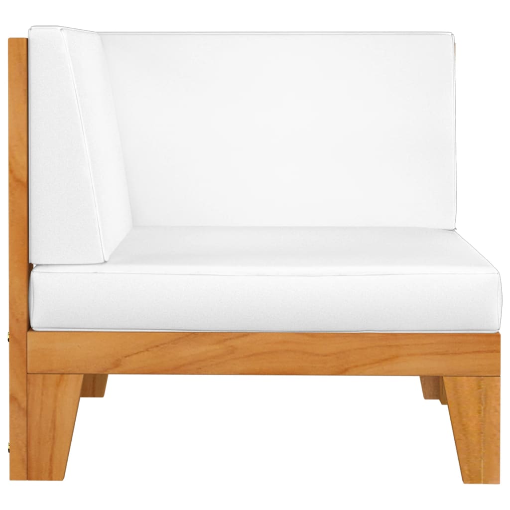 vidaXL divvietīgs dīvāns, krēmkrāsas spilveni, akācijas masīvkoks