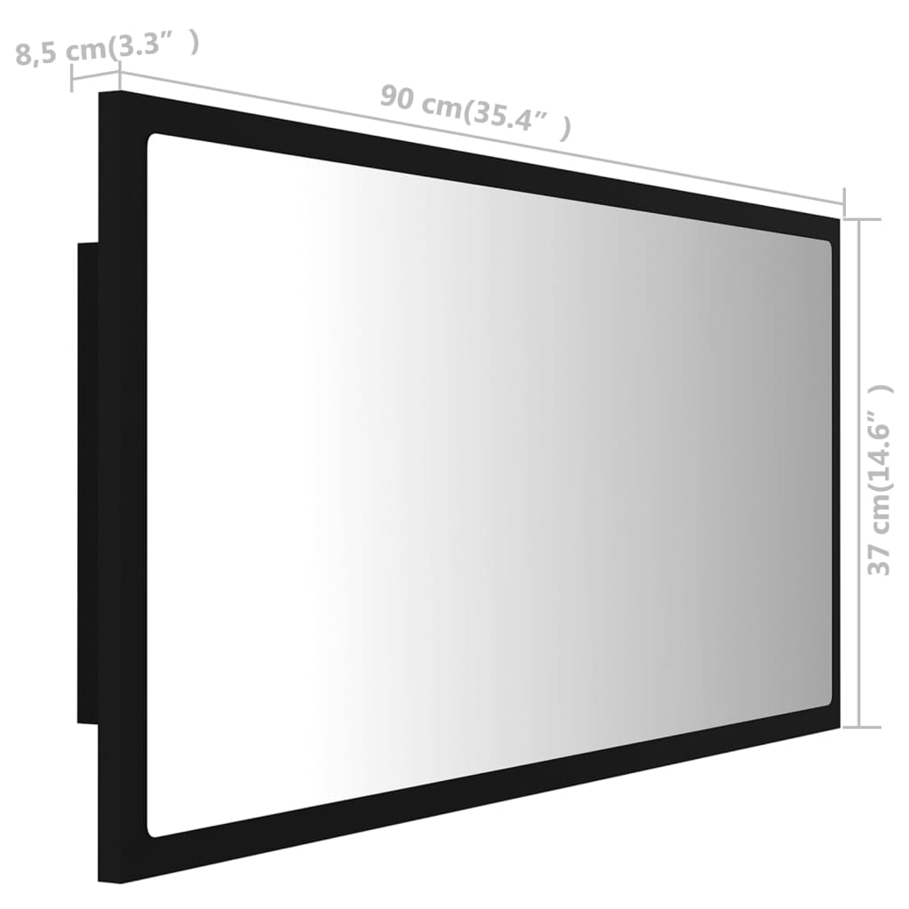 vidaXL vannasistabas spogulis, LED, melns, 90x8,5x37 cm, akrils