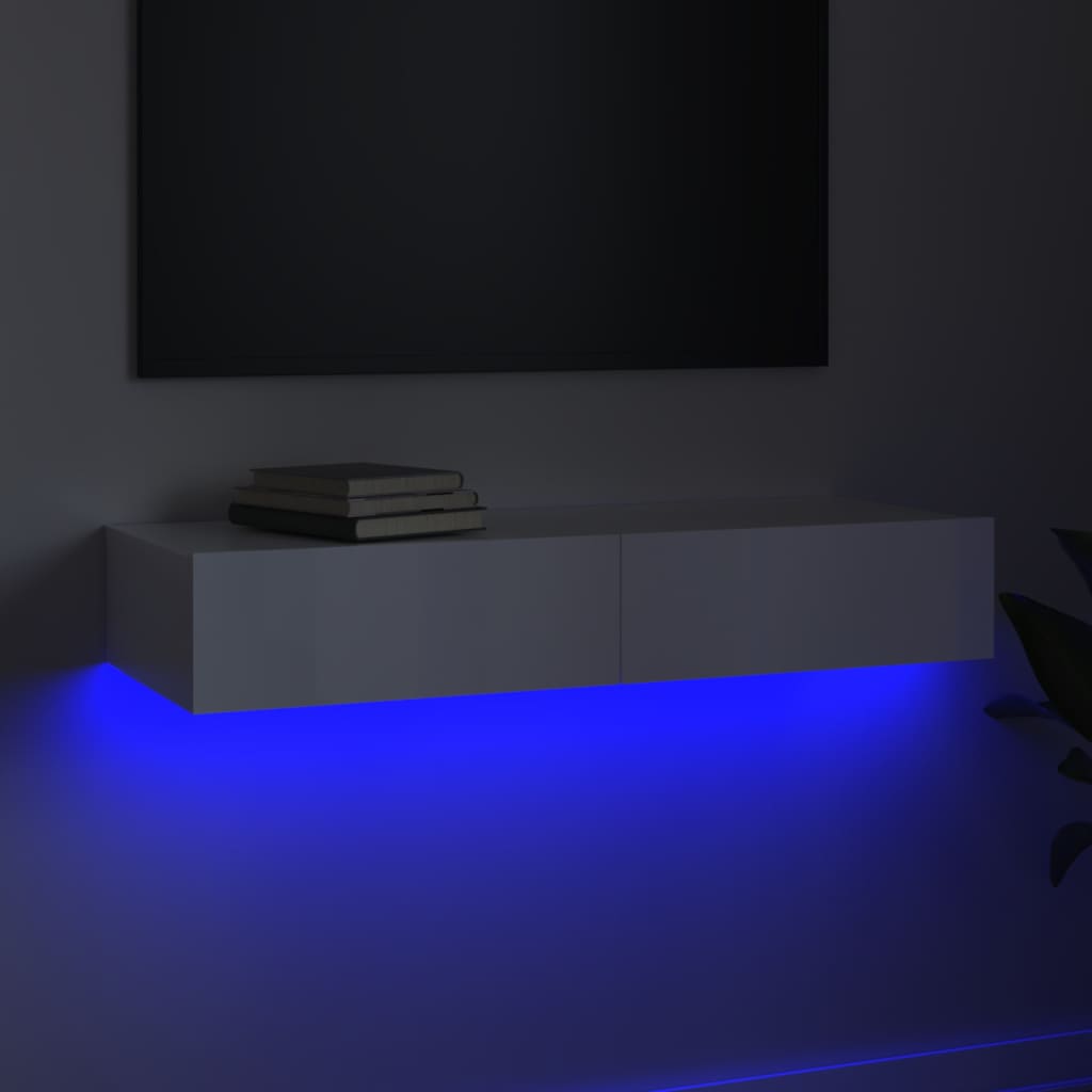 vidaXL TV skapītis ar LED apgaismojumu, spīdīgi balts, 90x35x15,5 cm