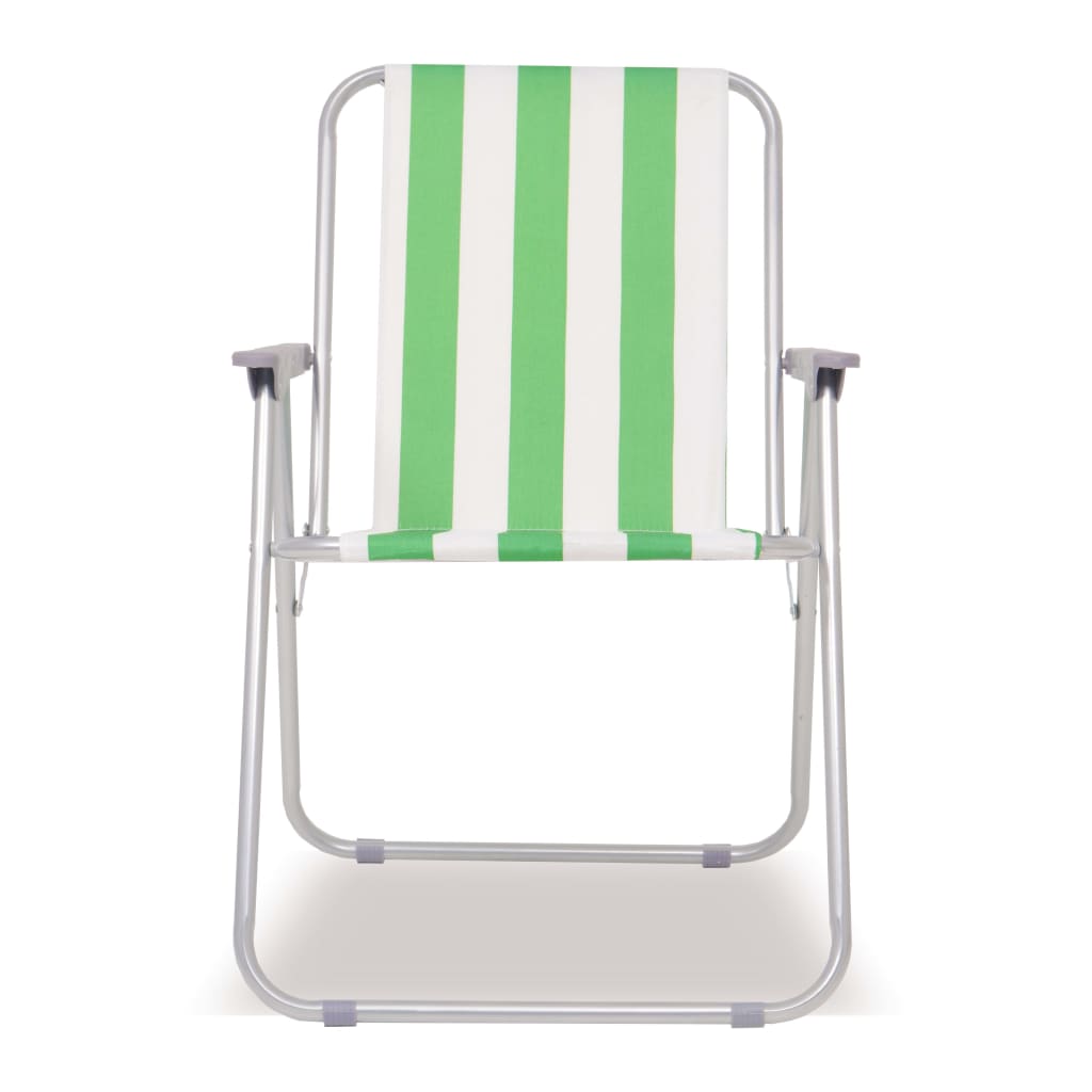 vidaXL kempinga krēsli, 2 gab., saliekami, zaļš ar baltu, tērauds