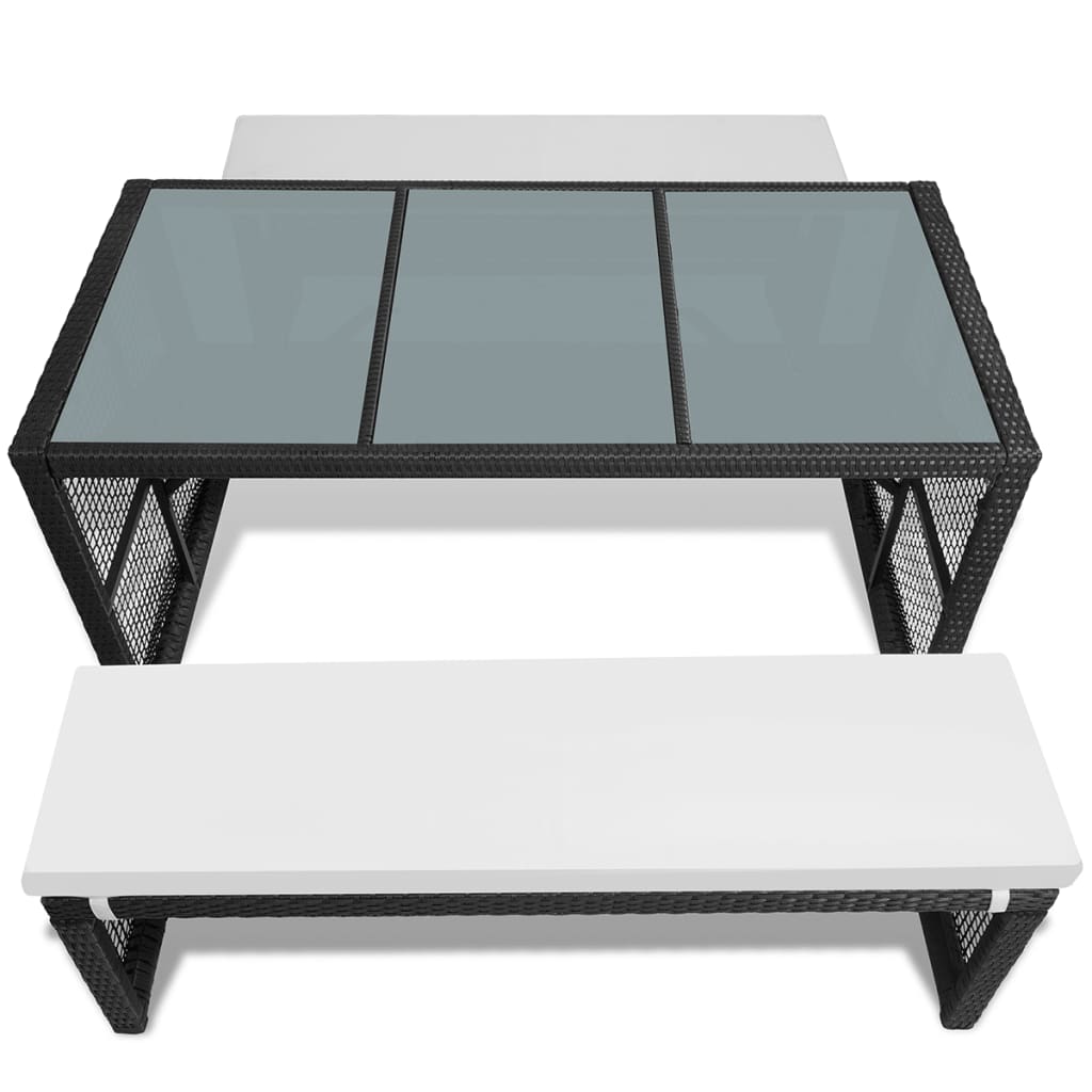 vidaXL alus galds ar 2 soliem, 160 cm, PE rotangpalma, melns