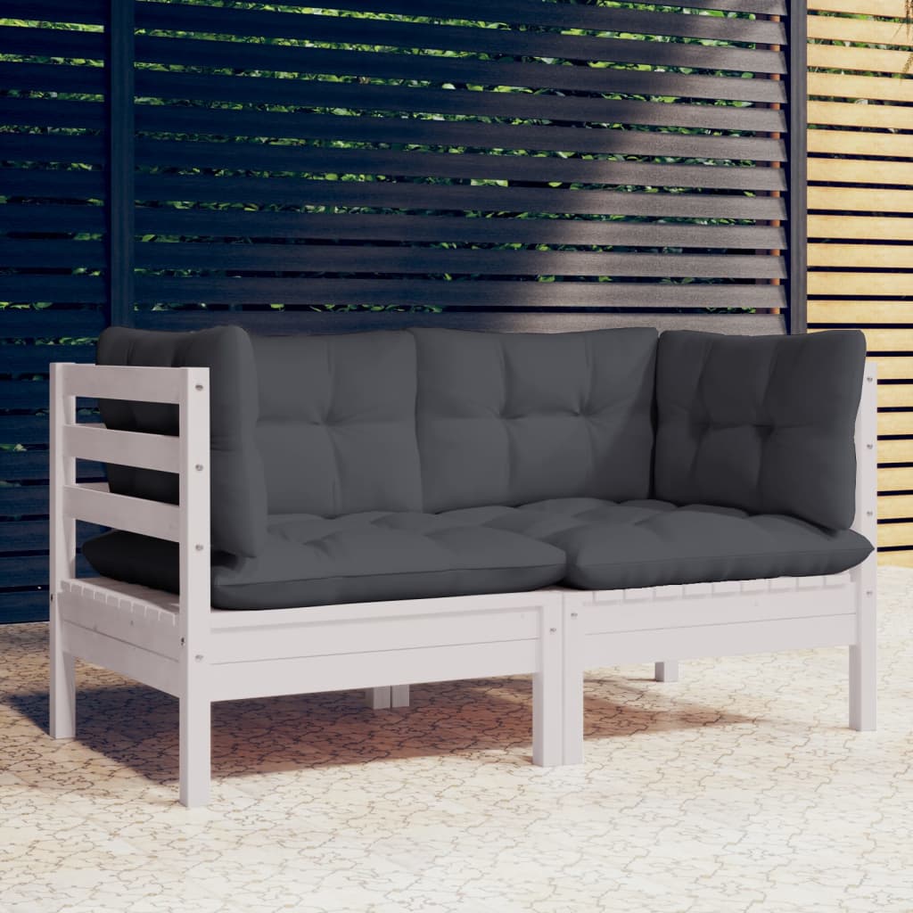 vidaXL 2-vietīgs dārza dīvāns ar antracītpelēkiem matračiem, priede
