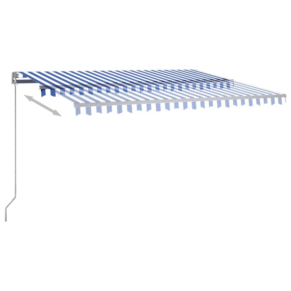 vidaXL markīze ar stabu, 400x350 cm, automātiska, zila/balta