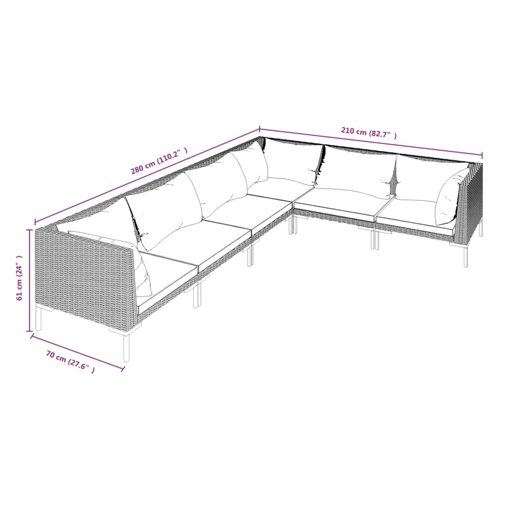 vidaXL 6-daļīgs dārza mēbeļu komplekts, matrači, pelēka PE rotangpalma