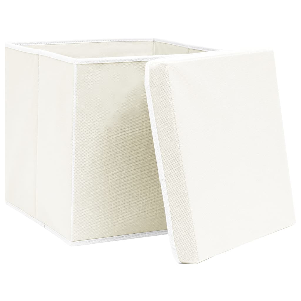 vidaXL uzglabāšanas kastes ar vāku, 4 gab., 32x32x32 cm, balts audums