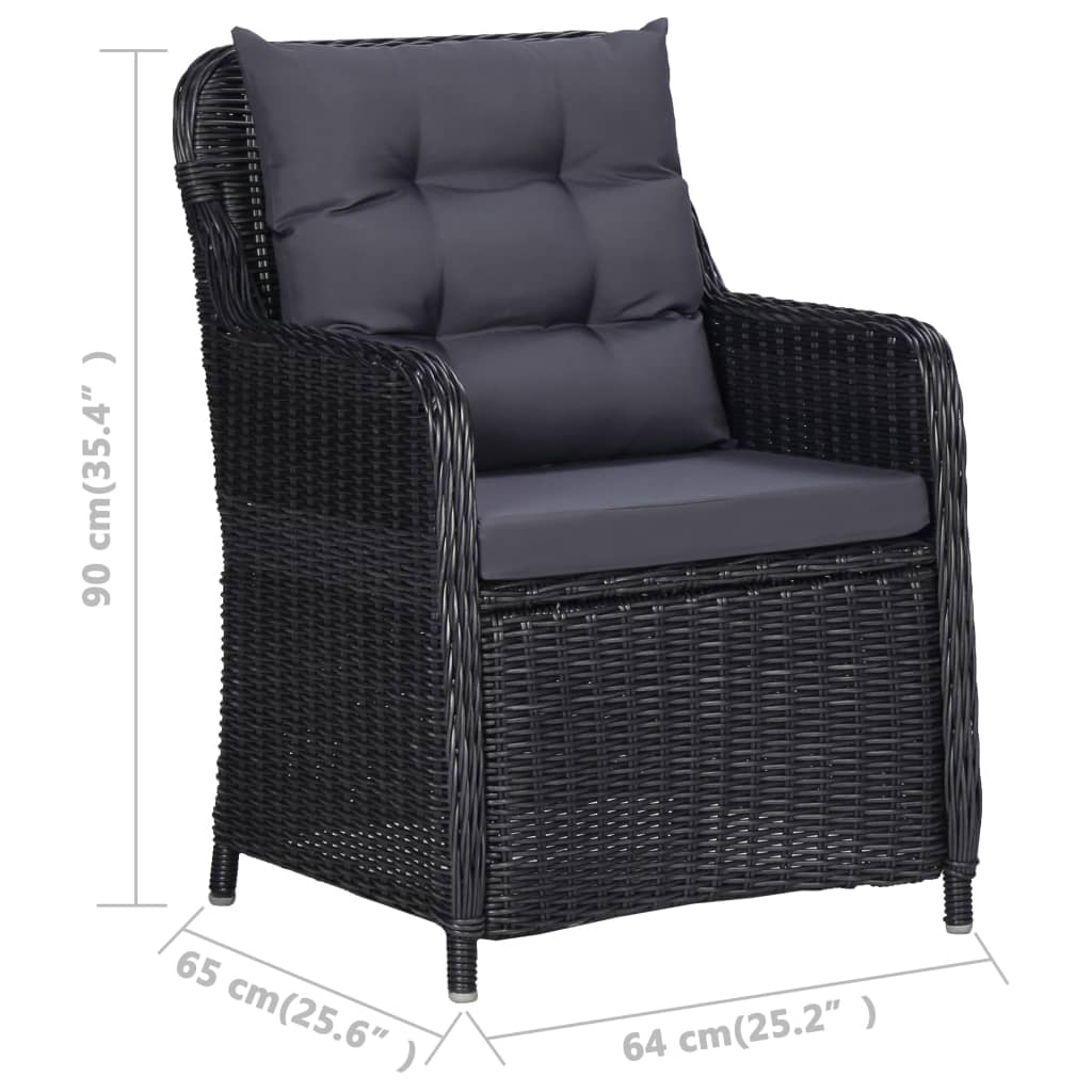 vidaXL dārza krēsli, 2 gab., ar matračiem, PE rotangpalma, melni