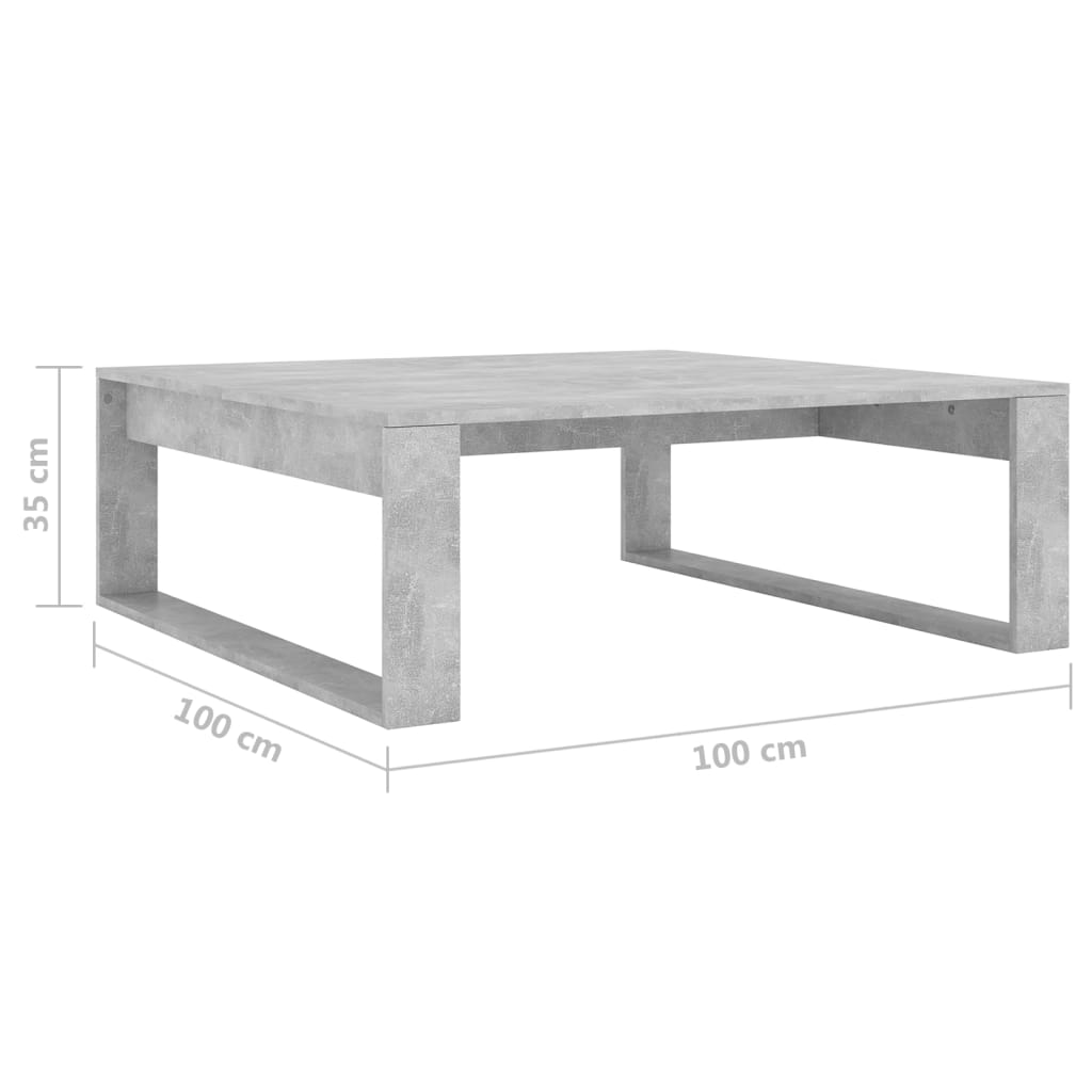 vidaXL kafijas galdiņš, 100x100x35 cm, betona pelēks, skaidu plāksne