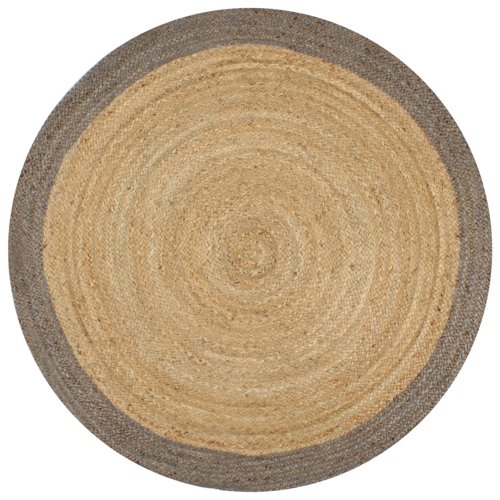 vidaXL paklājs ar pelēku malu, džuta, 90 cm, roku darbs