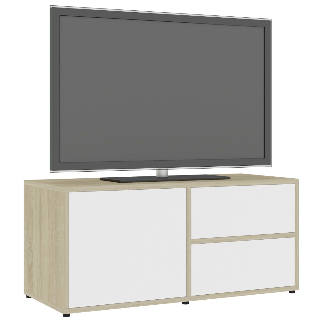 vidaXL TV skapītis, balta, ozolkoka krāsa, 80x34x36 cm, skaidu plāksne