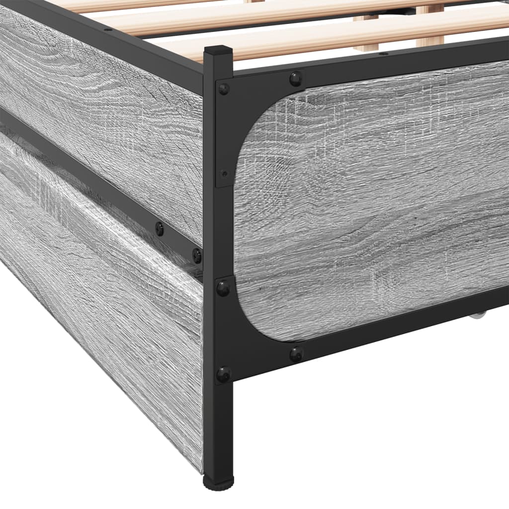 vidaXL gultas rāmis ar atvilktnēm, pelēka ozola, 120x200 cm