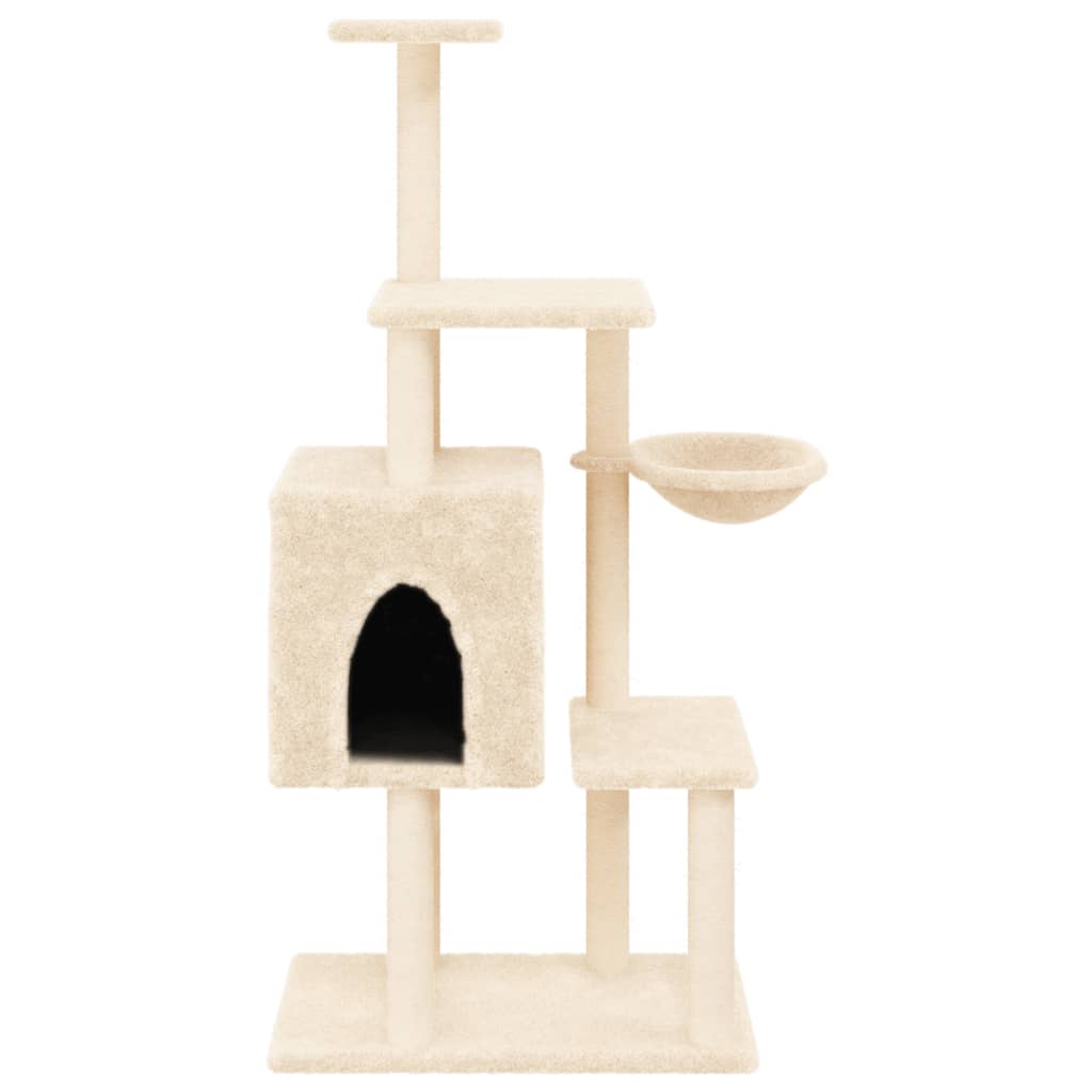 vidaXL kaķu māja ar sizala stabiem nagu asināšanai, 131 cm, krēmkrāsas