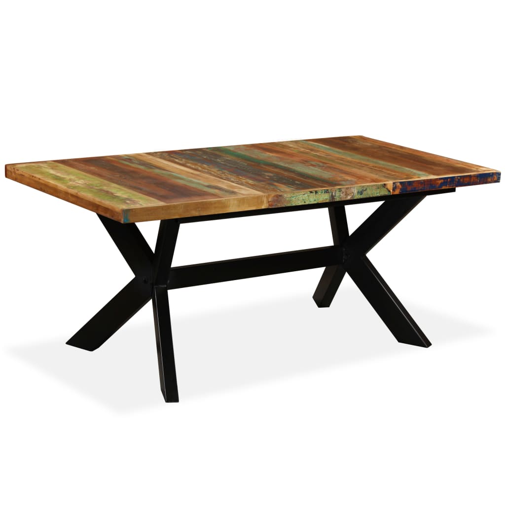 vidaXL virtuves galds, 180 cm, pārstrādāts masīvkoks un tērauda kājas