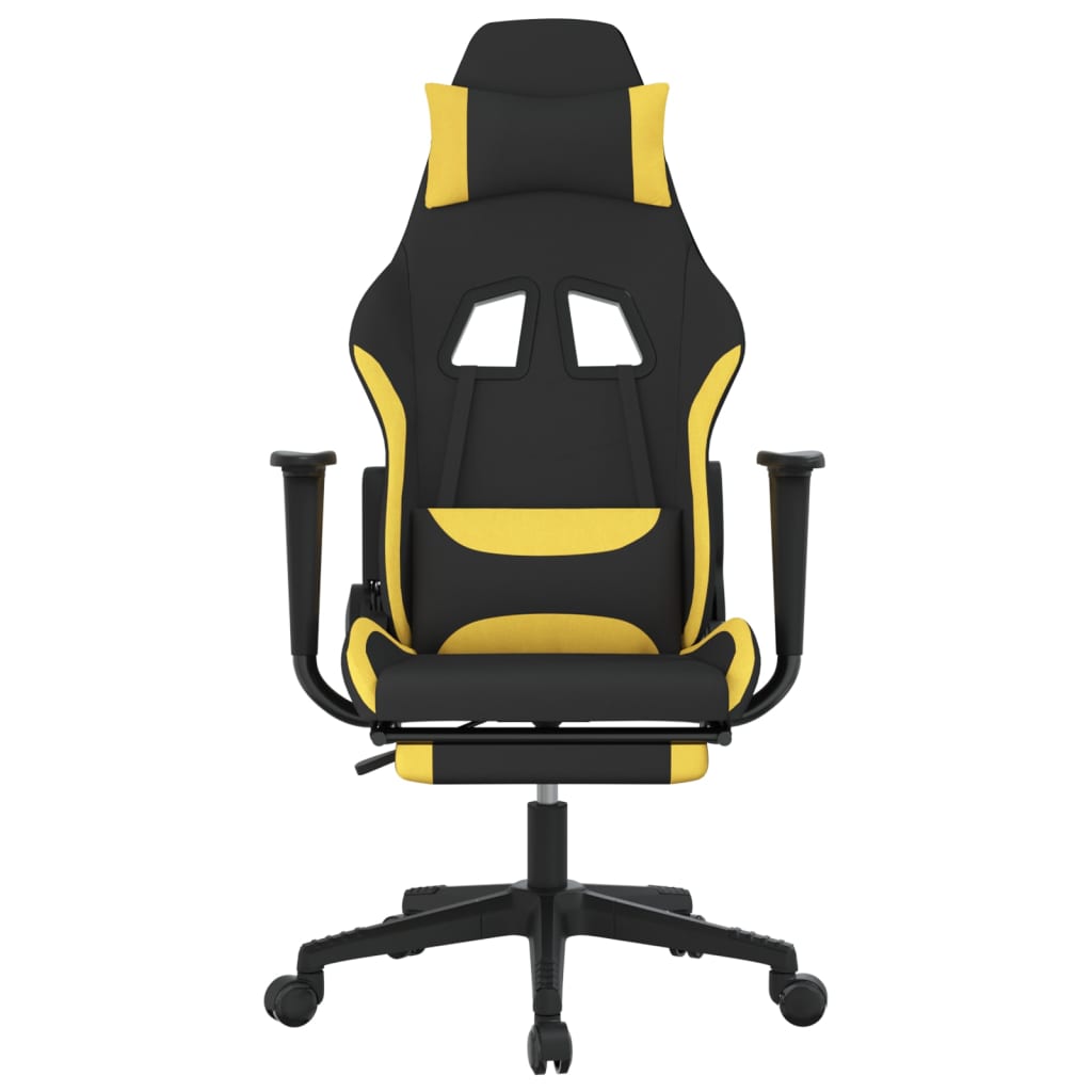 vidaXL masāžas datorspēļu krēsls, kāju balsts, melns, dzeltens audums