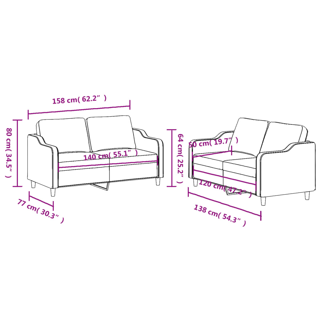 vidaXL divdaļīgs dīvānu komplekts ar spilveniem, brūns audums