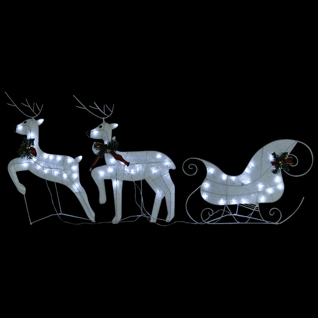 vidaXL Ziemassvētku dekorācija, ziemeļbrieži un kamanas, 60 LED