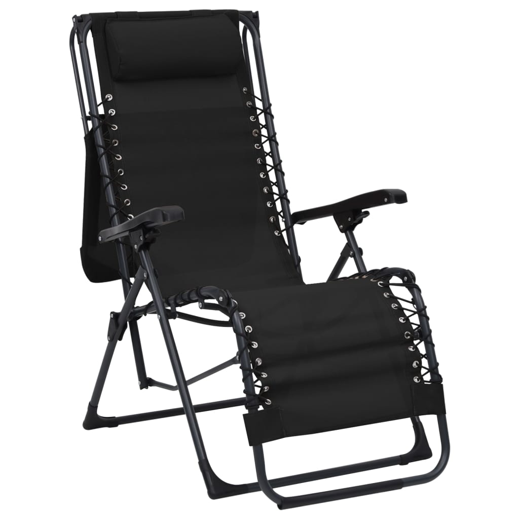 vidaXL salokāms pludmales krēsls, melns tekstilēns