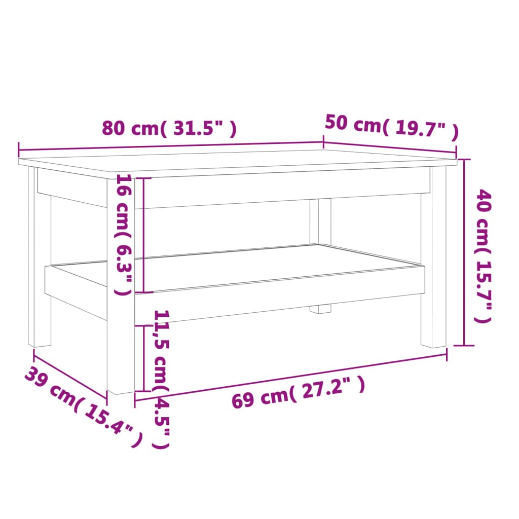 vidaXL kafijas galdiņš, vaska brūnas, 80x50x40 cm, priedes masīvkoks