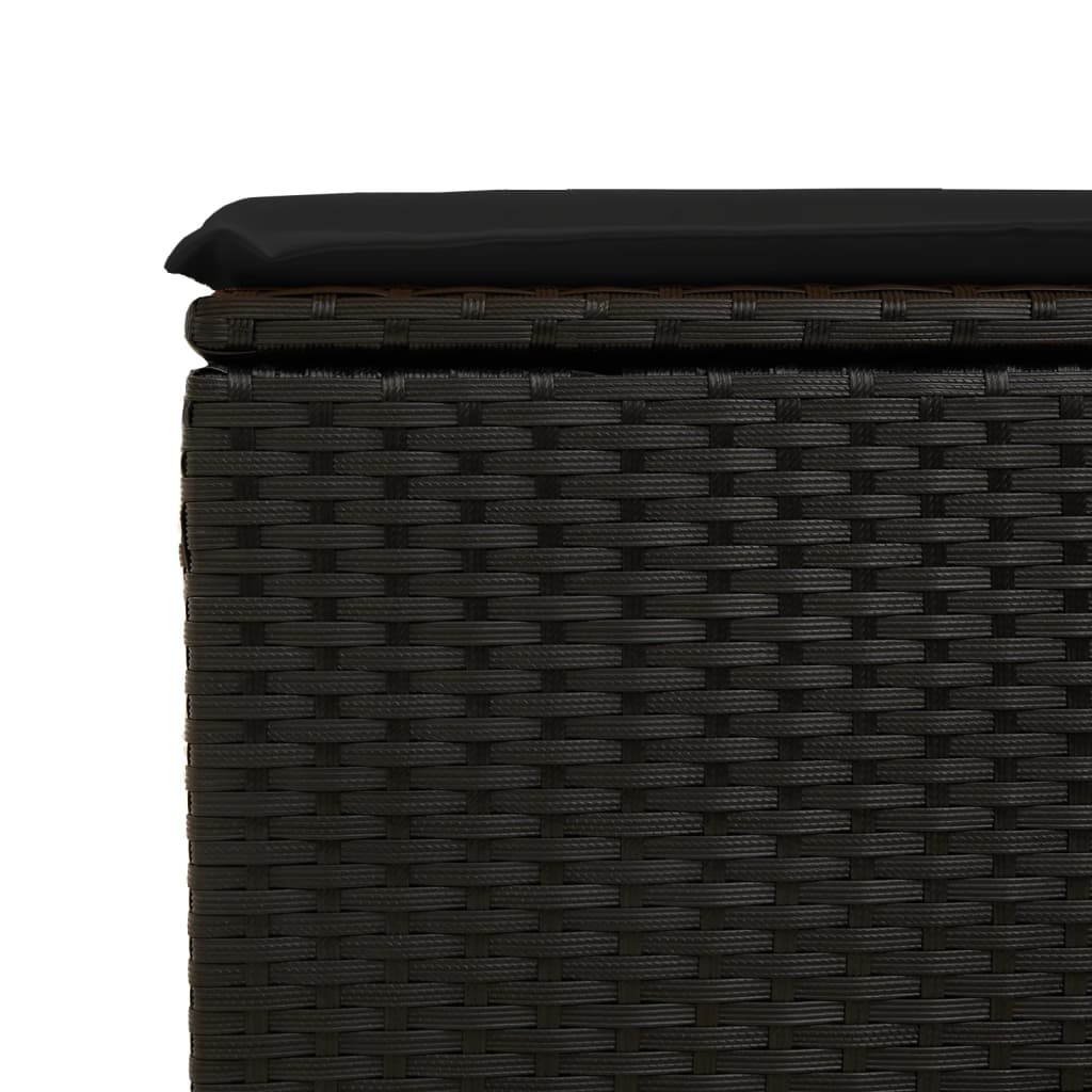 vidaXL dārza soliņš ar matraci, melna PE rotangpalma, 55x55x37 cm