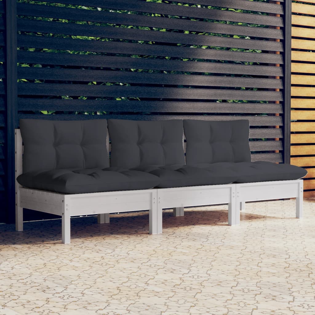 vidaXL 3-vietīgs dārza dīvāns ar antracītpelēkiem spilveniem, priede