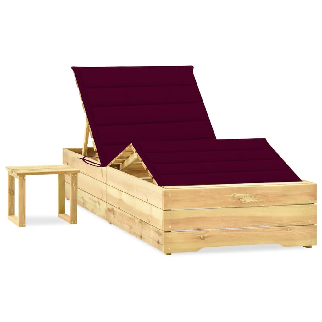 vidaXL sauļošanās zvilnis ar galdiņu un matraci, impregnēta priede