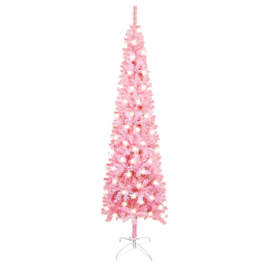 vidaXL izgaismota Ziemassvētku egle, šaura, rozā, 120 cm