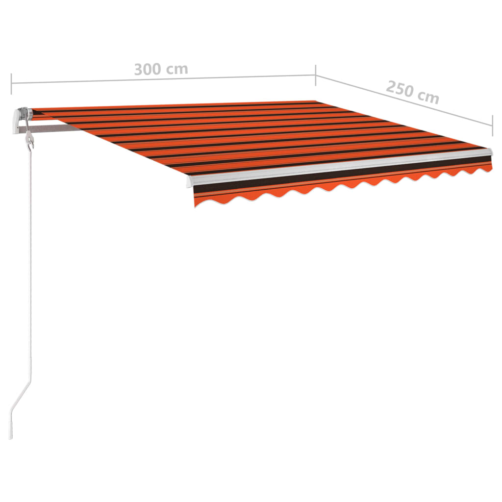 vidaXL izvelkama markīze ar LED, 3x2,5 m, manuāla, oranža un brūna