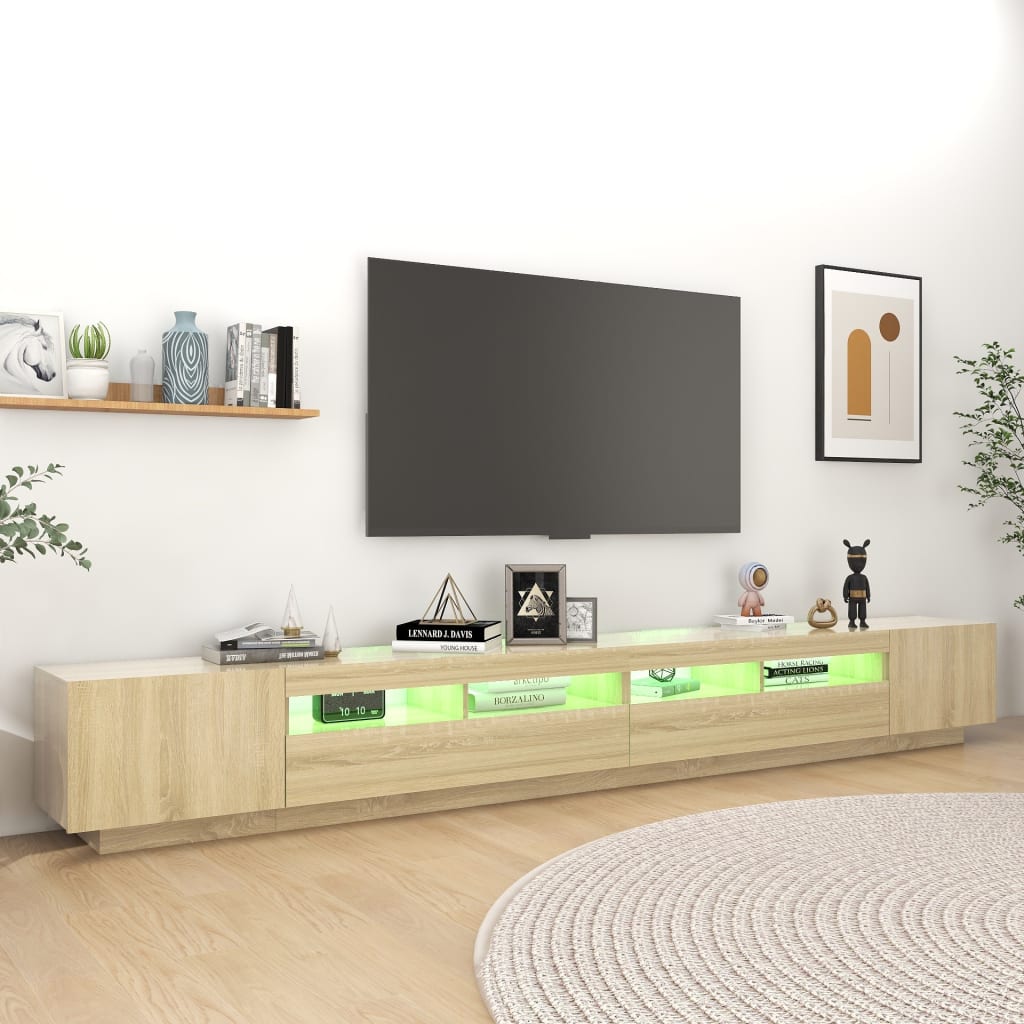 vidaXL TV skapītis ar LED lampiņām, 300x35x40 cm, ozolkoka krāsa