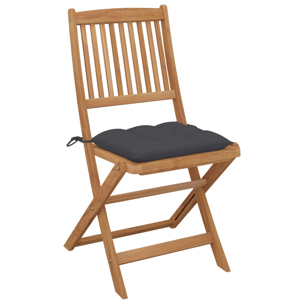 vidaXL saliekami dārza krēsli ar matračiem, 4 gb., akācijas masīvkoks