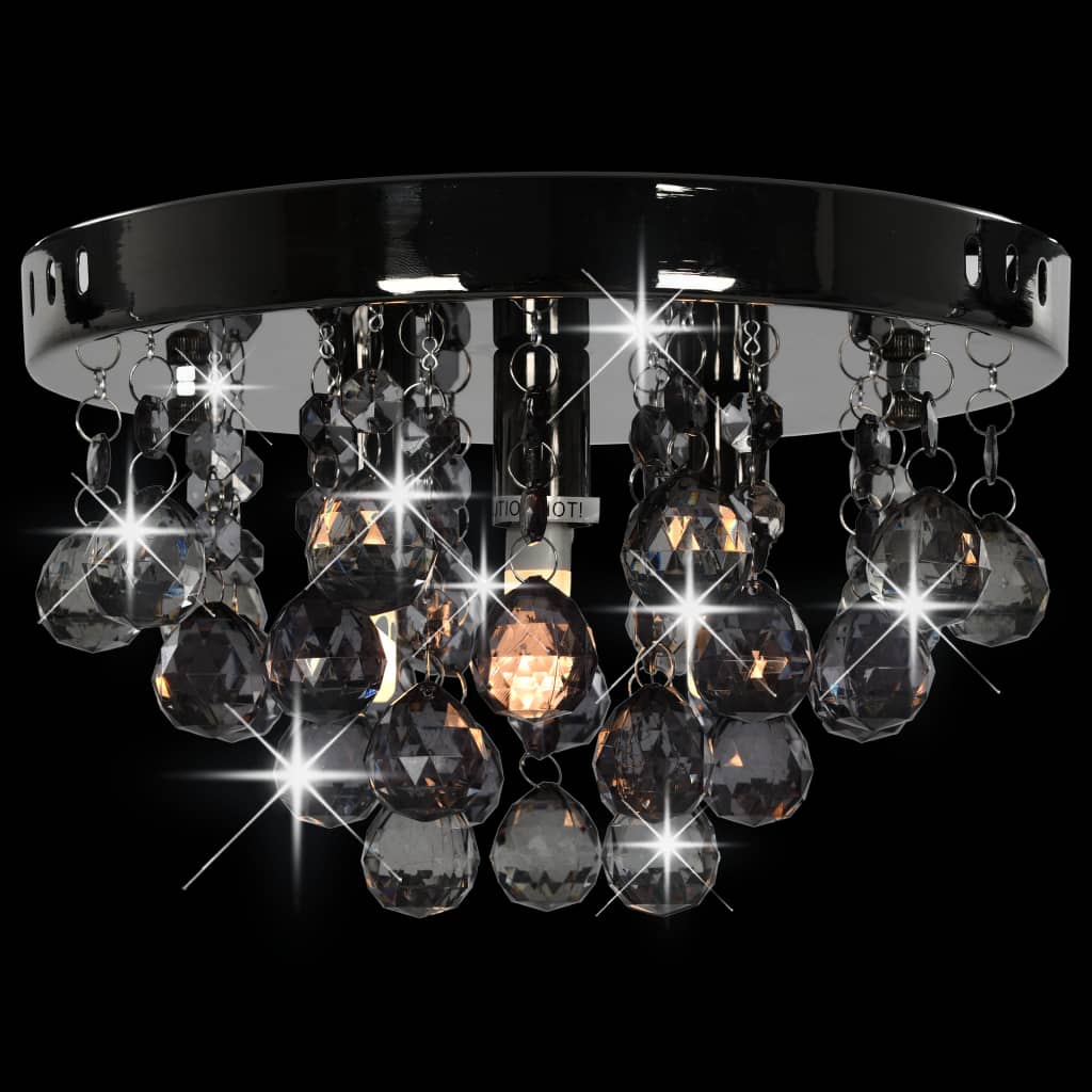 vidaXL griestu lampa ar dūmakainām pērlēm, melna, apaļa, G9