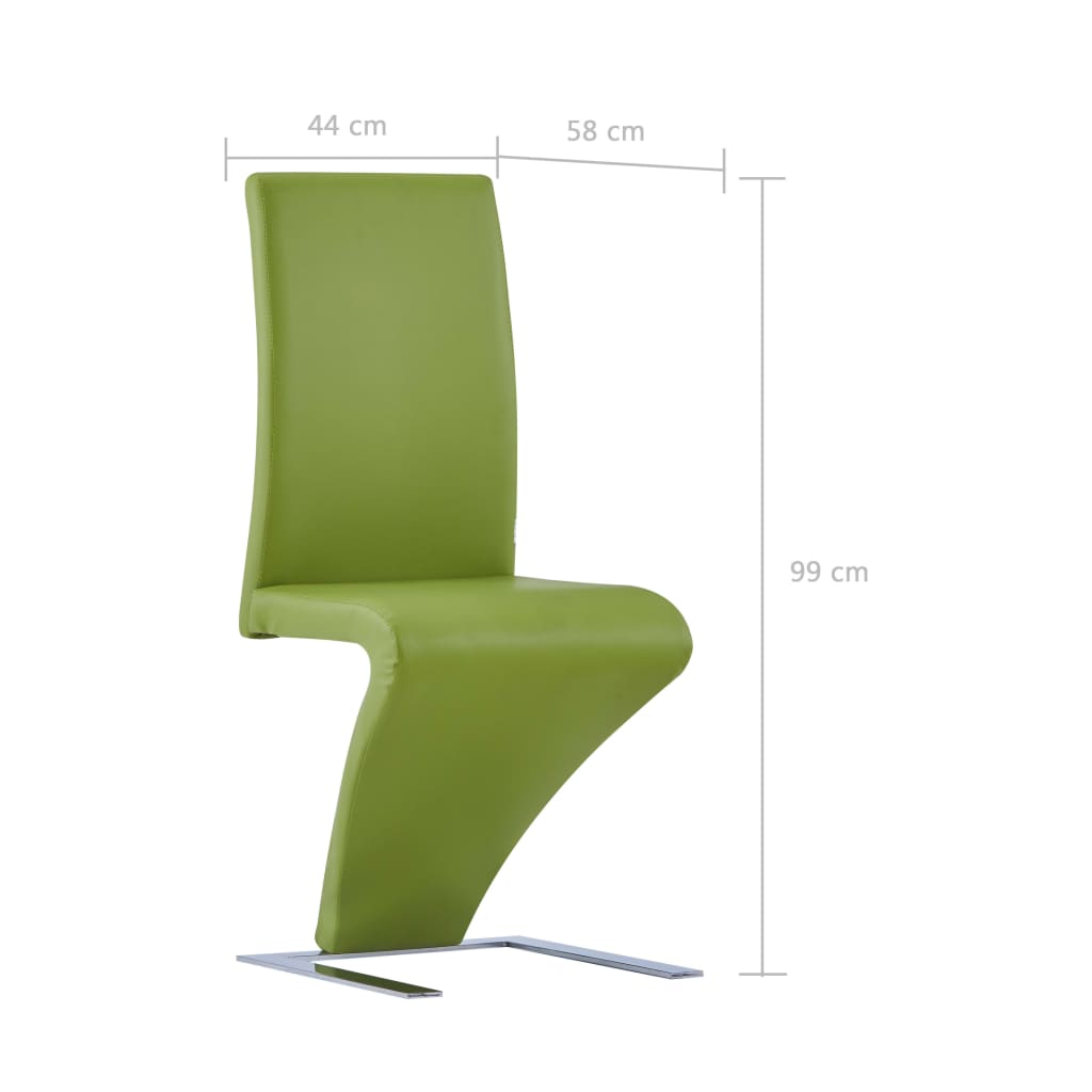 vidaXL virtuves krēsli, 2 gab., zigzaga forma, zaļa mākslīgā āda
