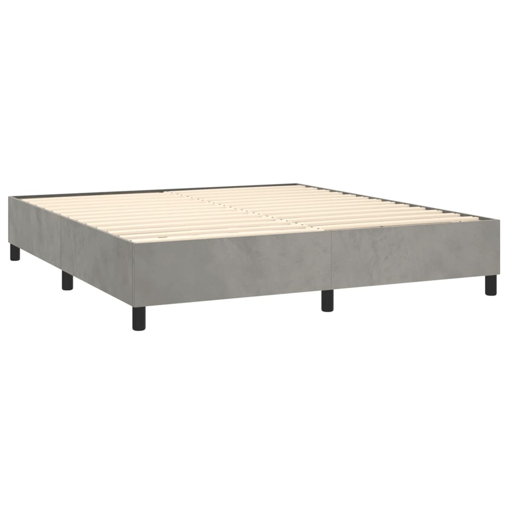 vidaXL atsperu gulta ar matraci, LED, gaiši pelēks samts, 180x200 cm