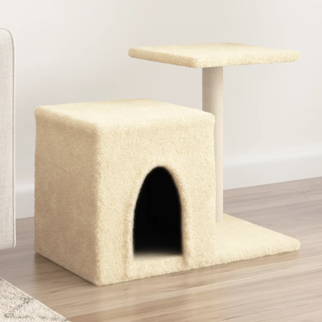 vidaXL kaķu māja ar sizala stabiem, 50,5 cm, krēmkrāsas