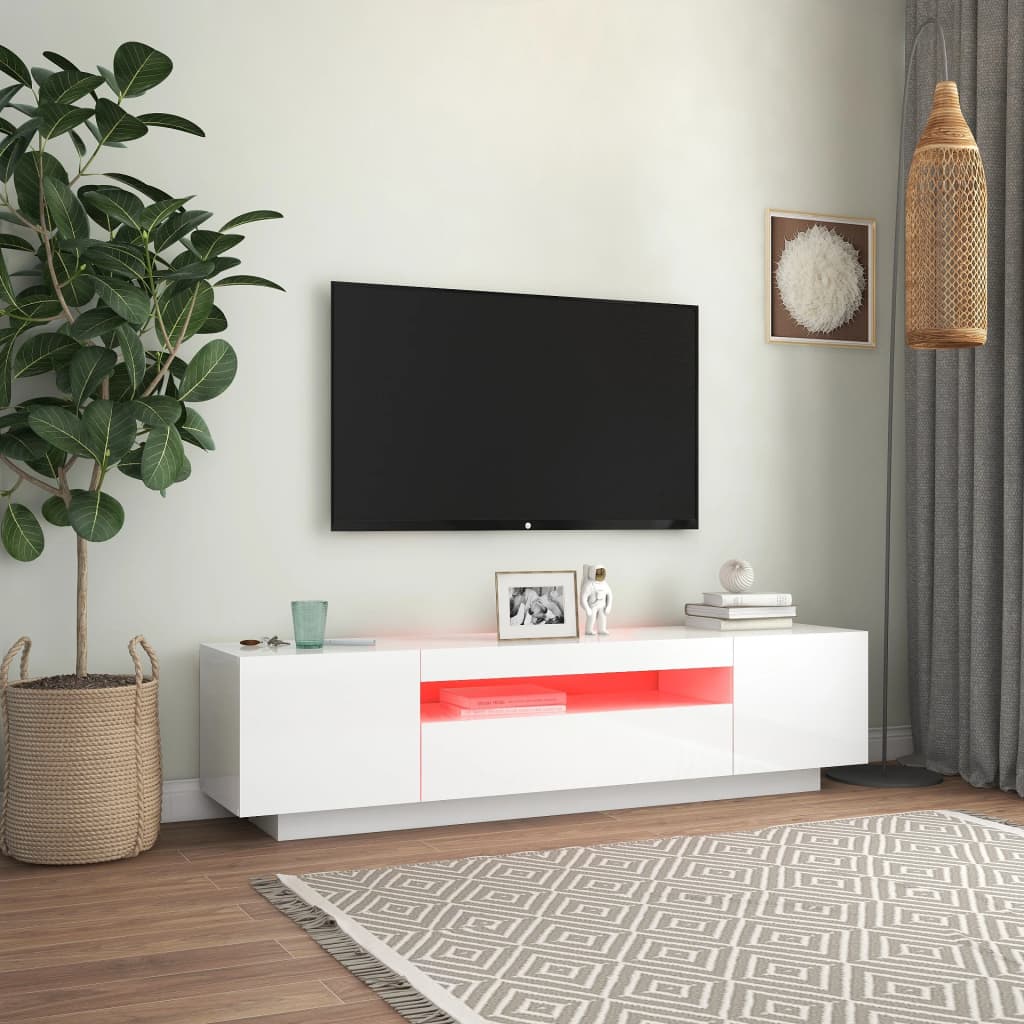vidaXL TV skapītis ar LED lampiņām, 160x35x40 cm, spīdīgi balts
