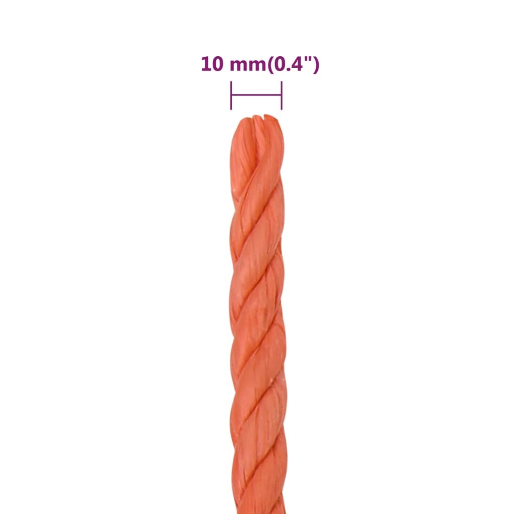 vidaXL darba virve, oranža, 10 mm, 25 m, polipropilēns