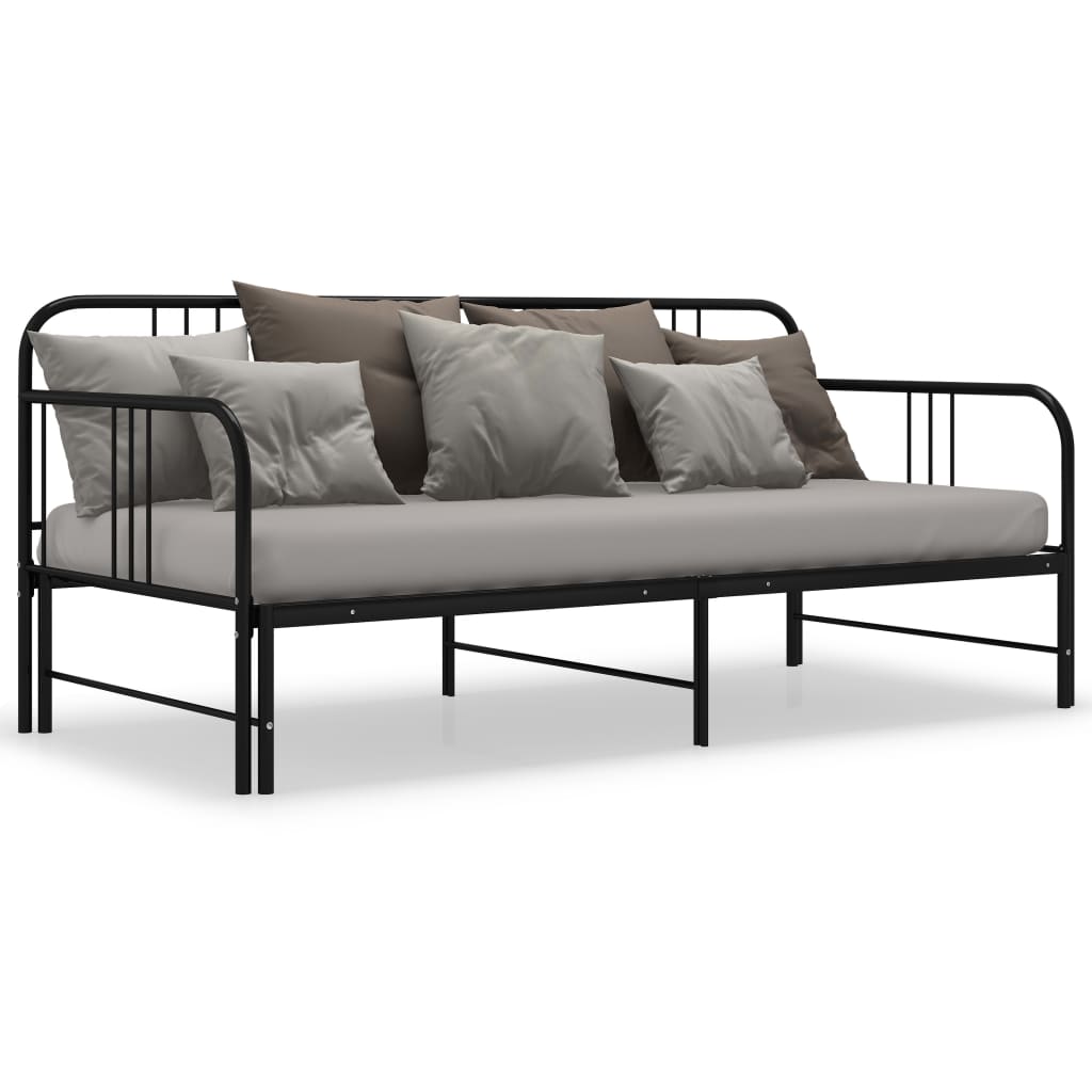vidaXL izvelkams dīvāna rāmis, melns, metāls, 90x200 cm