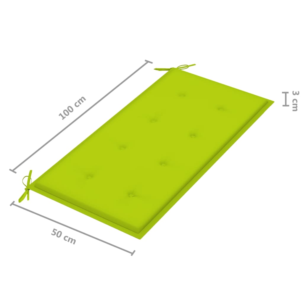 vidaXL dārza sols ar spilgti zaļu matraci, 112 cm, masīvs tīkkoks
