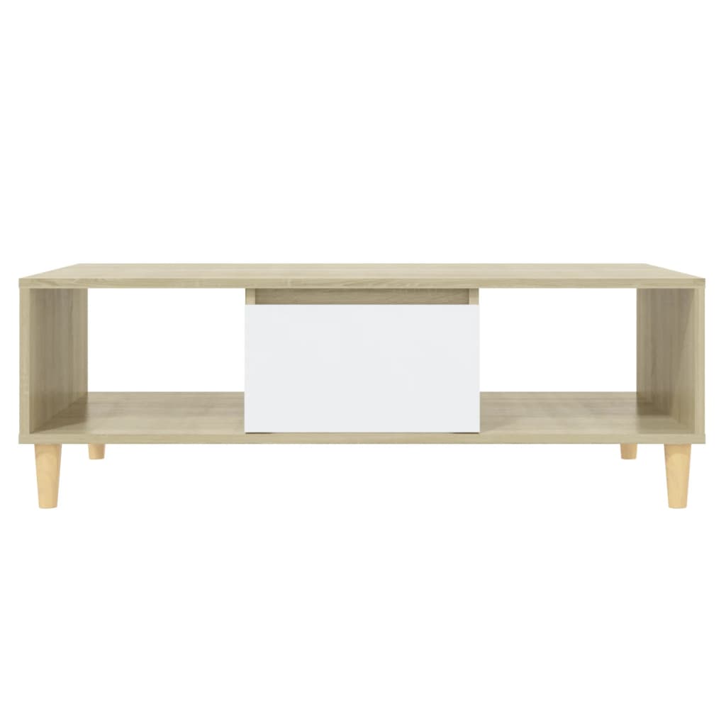 vidaXL kafijas galdiņš, balta un ozolkoka krāsa, 103,5x60x35 cm