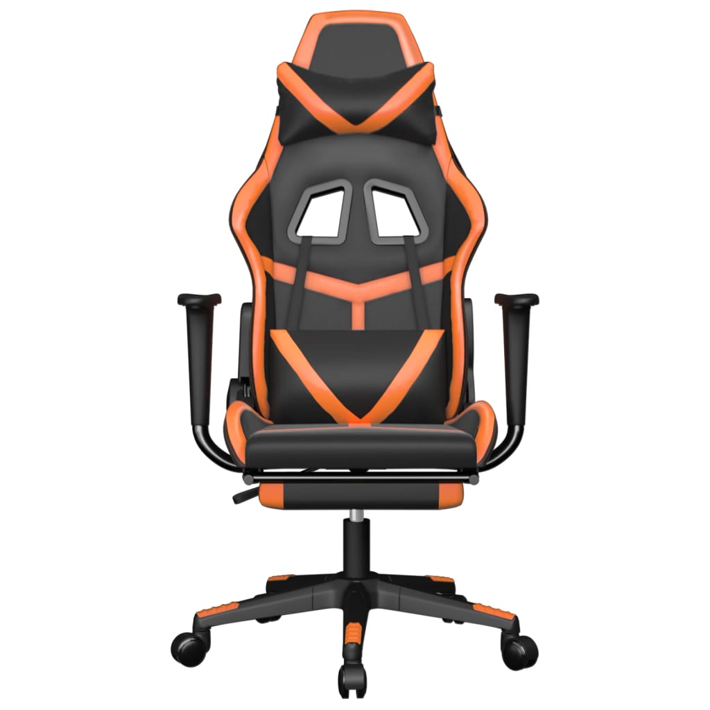 vidaXL datorspēļu krēsls ar kāju balstu, melna un oranža mākslīgā āda
