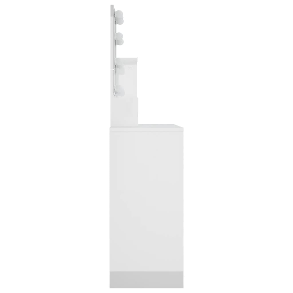 vidaXL spoguļgaldiņš ar LED, spīdīgi balts, 86,5x35x136 cm