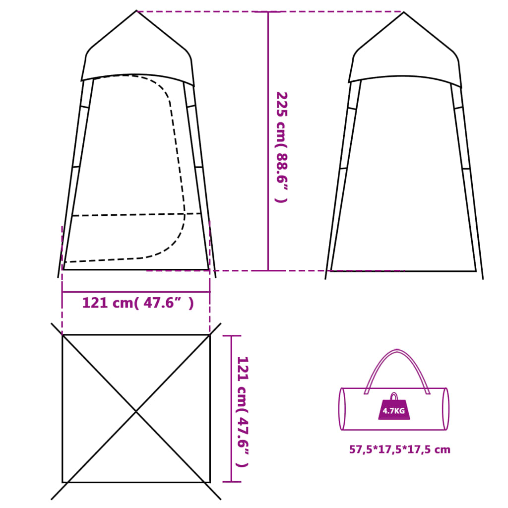 vidaXL privātuma telts, zila, 121x121x225 cm, 190T, tafts