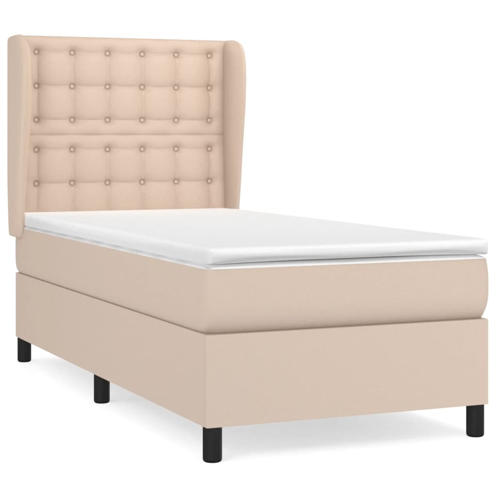 vidaXL atsperu gulta ar matraci, kapučīno, 80x200 cm, mākslīgā āda