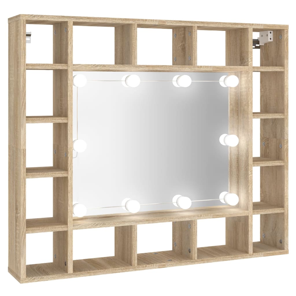 vidaXL spoguļskapītis ar LED, ozolkoka krāsa, 91x15x76,5 cm