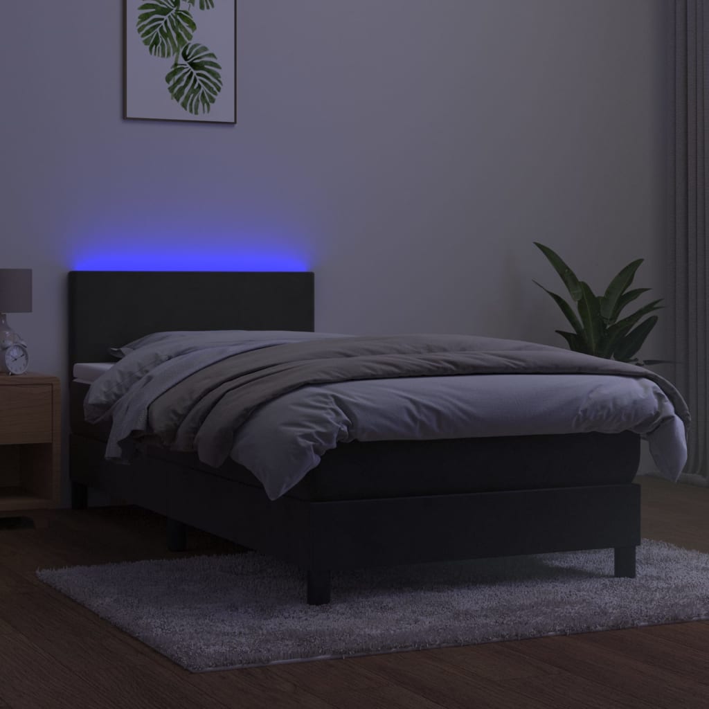 vidaXL atsperu gulta ar matraci, LED, tumši pelēks samts, 80x200 cm