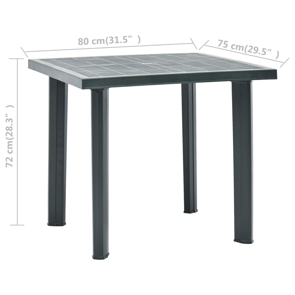 vidaXL dārza galds, zaļš, 80x75x72 cm, plastmasa