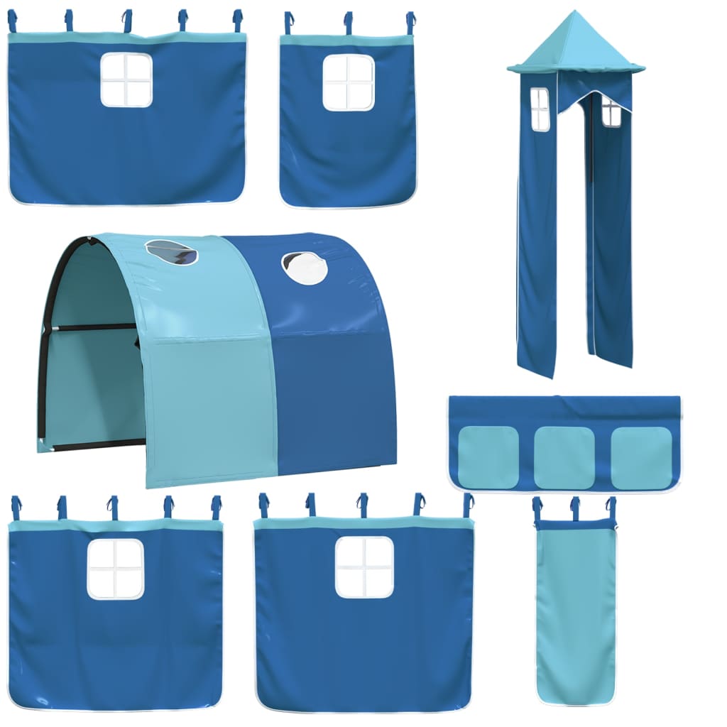 vidaXL bērnu augstā gulta ar torni, zila, 80x200 cm, priedes koks