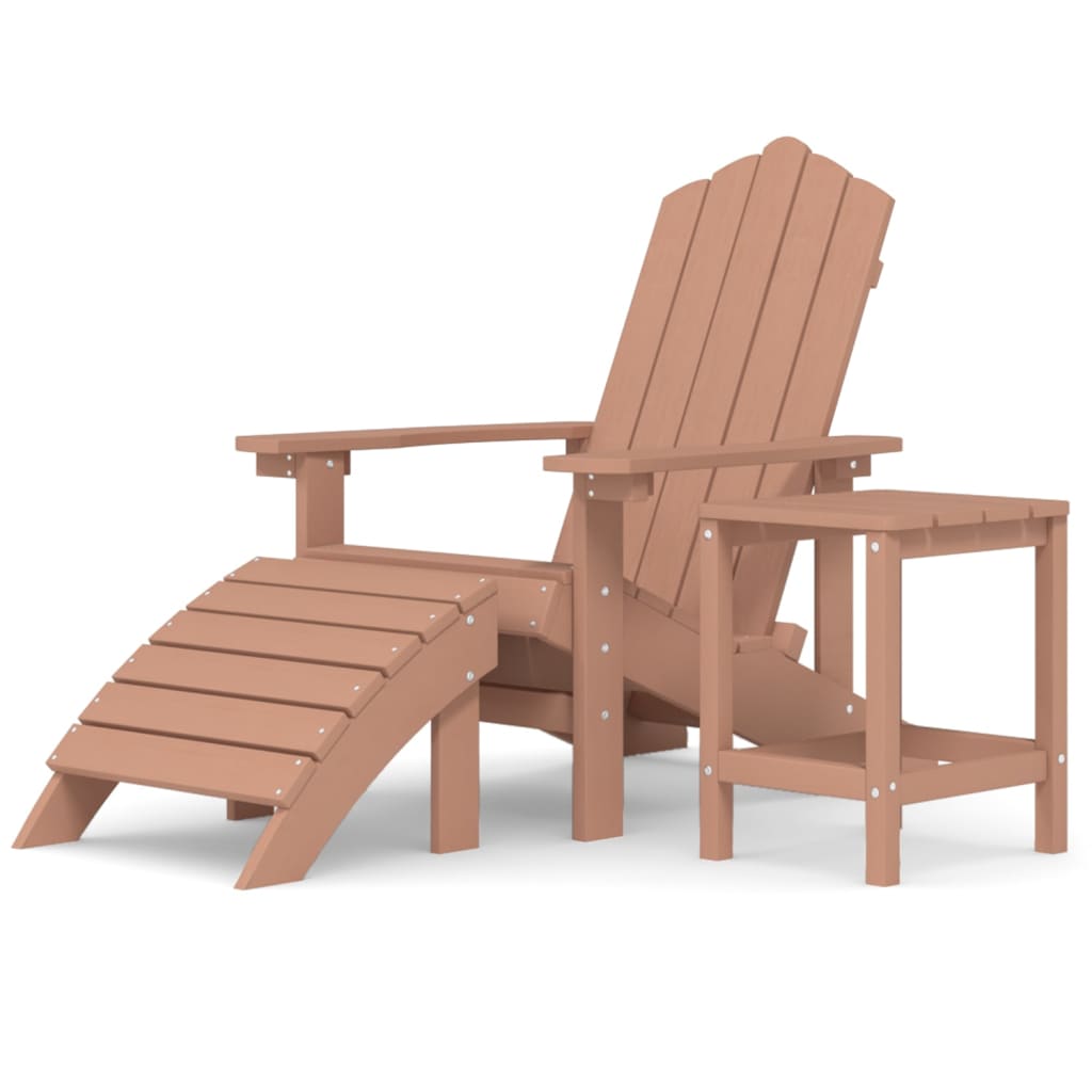 vidaXL dārza krēsls ar galdiņu un kājsoliņu, HDPE, brūns