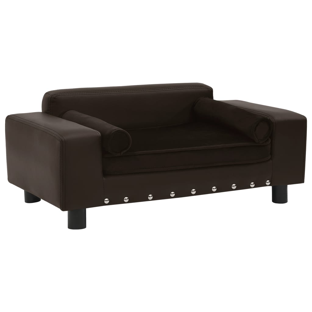 vidaXL suņu dīvāns, brūns, 81x43x31 cm, plīšs, mākslīgā āda